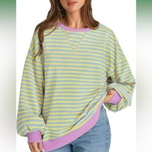 Striped Yellow and Purple Women's Crew Neck Sweater